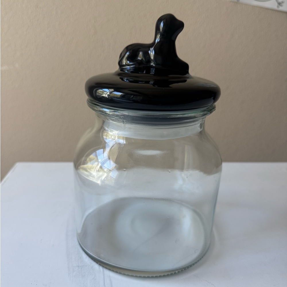 Clear Glass Canister with Black Doggy Lid